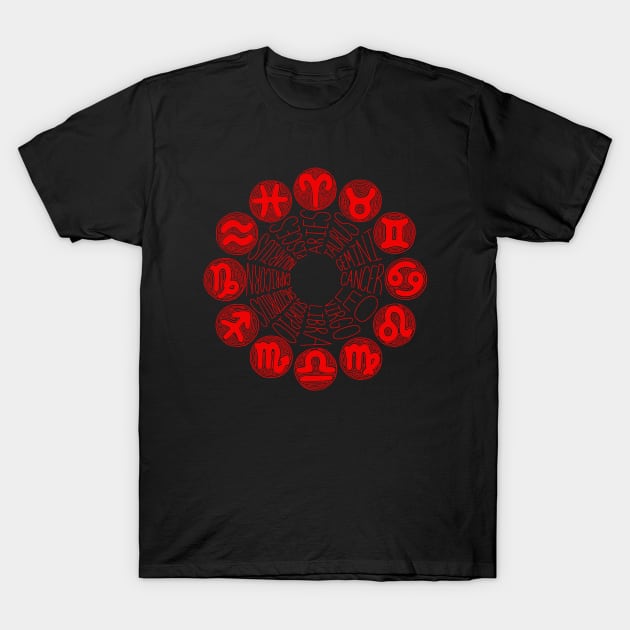 Zodiac Signs (red) T-Shirt by calenbundalas